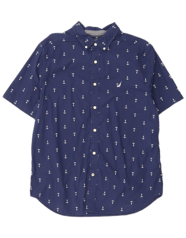 Nautica Mens Stretch Short Sleeve Abstract Pattern Shirt Large Navy Blue