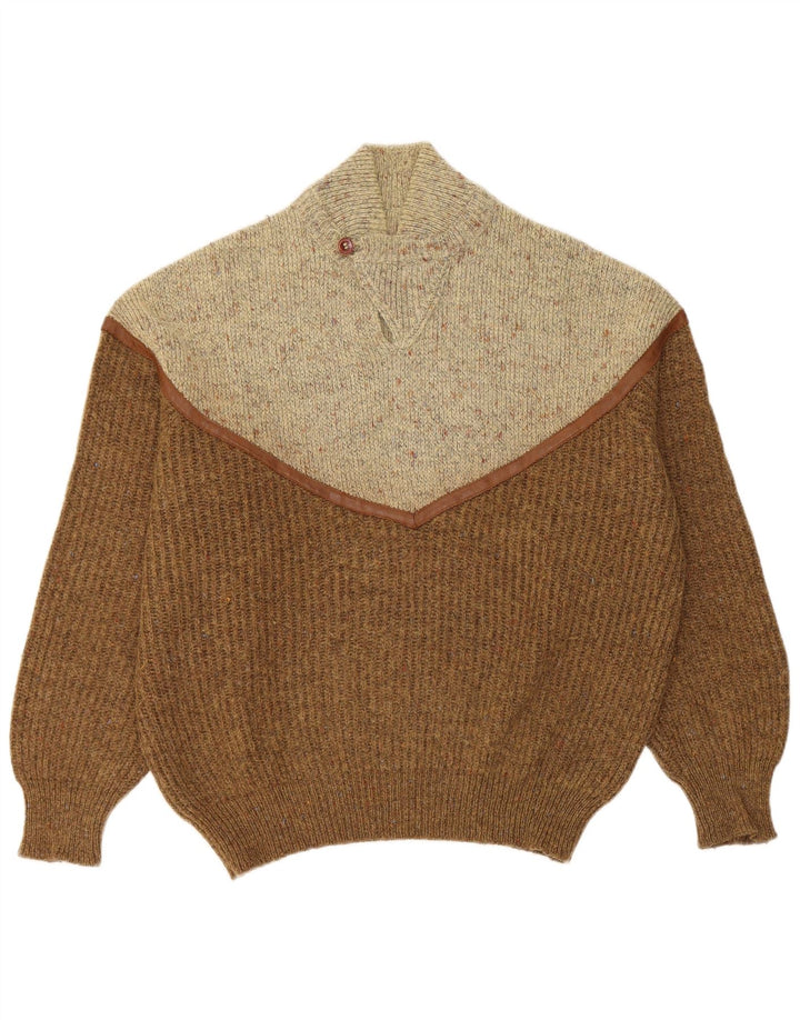 Vintage Mens Turtle Neck Jumper Sweater Large Brown Colourblock