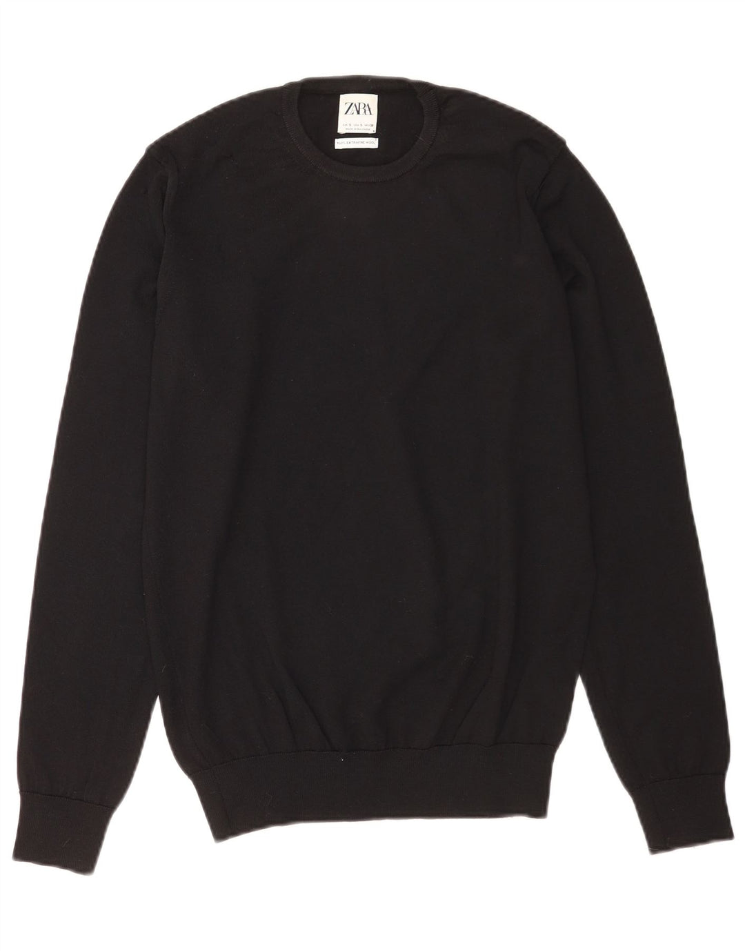 Zara Mens Crew Neck Jumper Sweater Small Black Wool