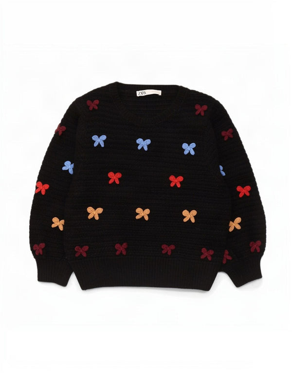 Maglione corto con scollo a barca da donna Zara UK 14 grande cotone floreale nero
