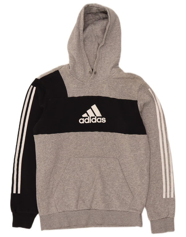 Felpa con cappuccio grafica da uomo Adidas in cotone color block grigio medio