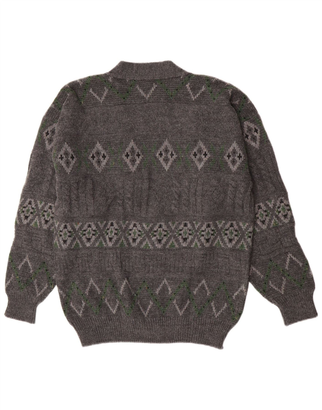 Vintage Mens Cardigan Sweater Large Grey Geometric Wool