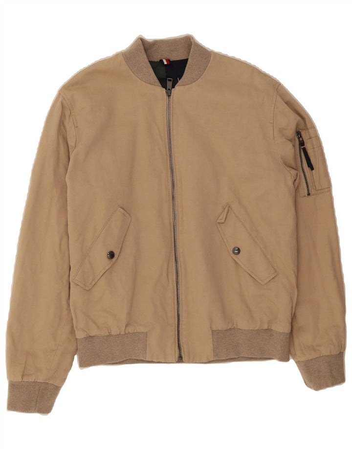 TOMMY HILFIGER Mens Tailored Bomber Jacket IT 50 Large Beige Cotton Vintage Tommy Hilfiger and Second-Hand Tommy Hilfiger from Messina Hembry 