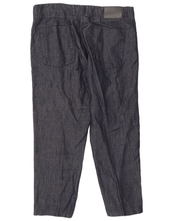 Massimo Dutti Mens Tapered Cropped Trousers W36 L26 Navy Blue Cotton