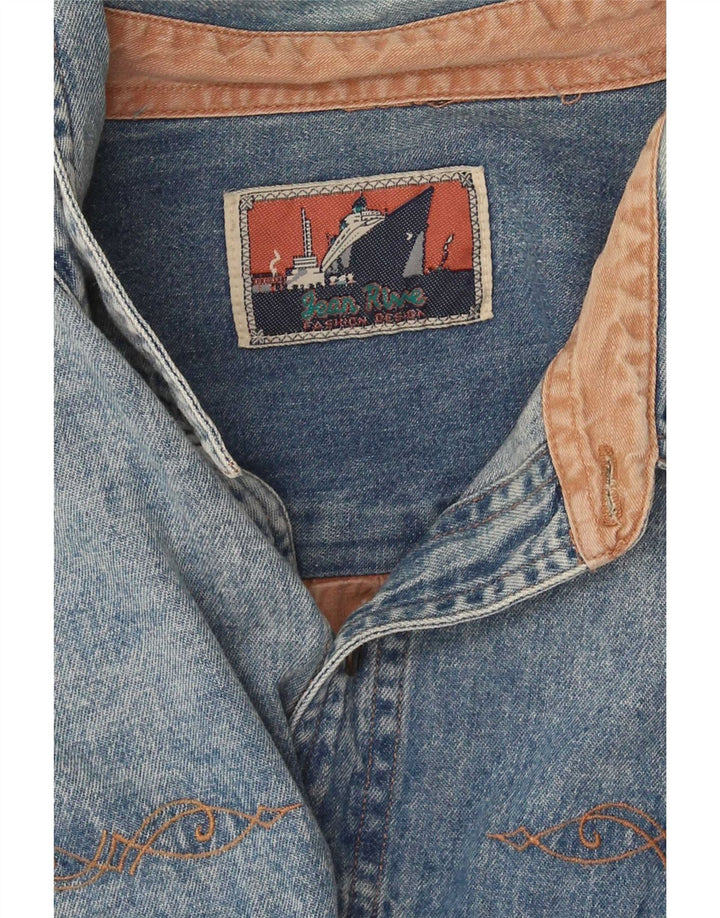 Jean Rive Mens Denim Shirt XL Blue Colourblock