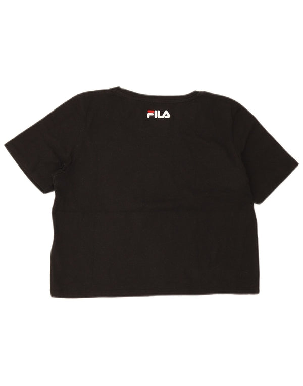 Fila Womens Crop Graphic T-Shirt Top UK 10 Petit Noir Coton