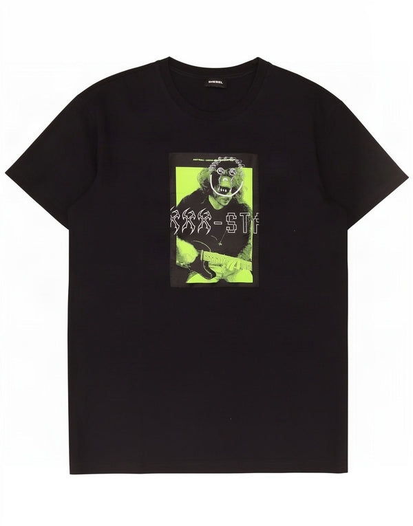 Diesel Herre Grafisk T-Shirt Top 2XL Sort Bomuld