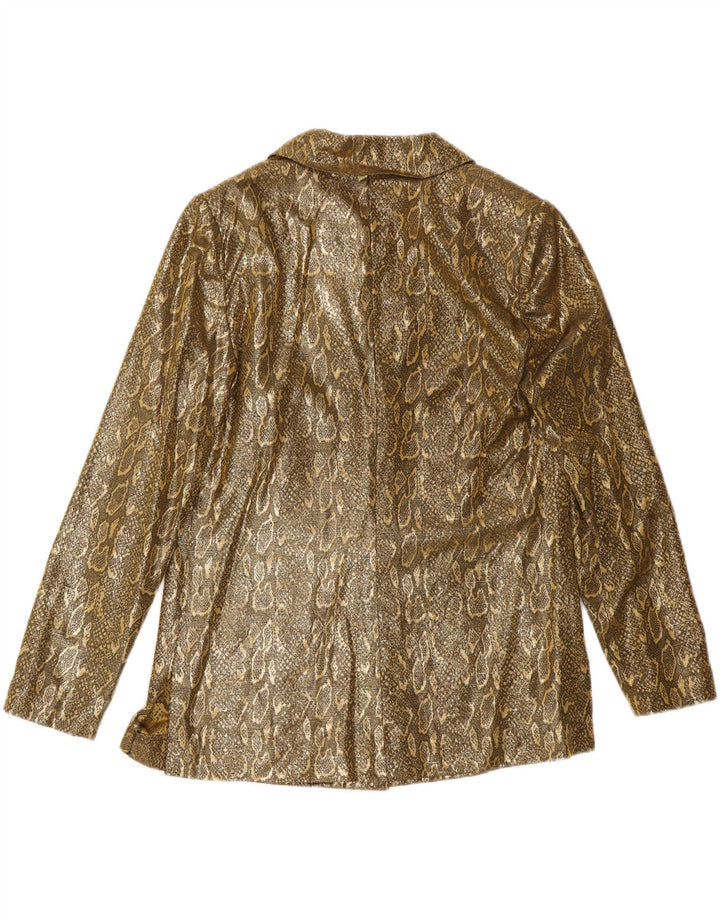 VINTAGE Womens 2 Button Blazer Jacket UK 14 Medium Gold Animal Print