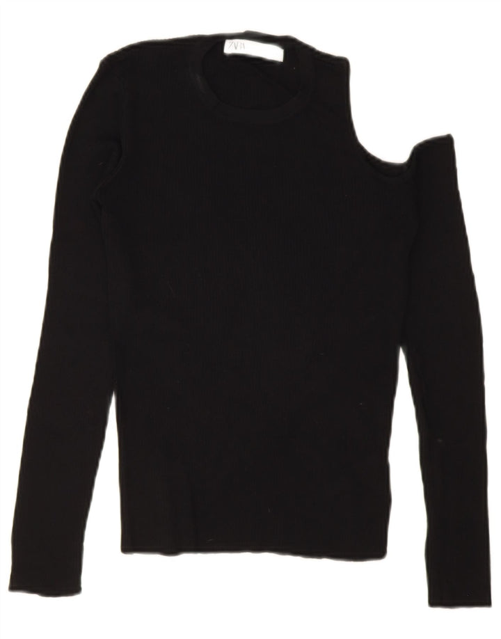 Zara Womens One Shoulder Top UK 12 Medium Black