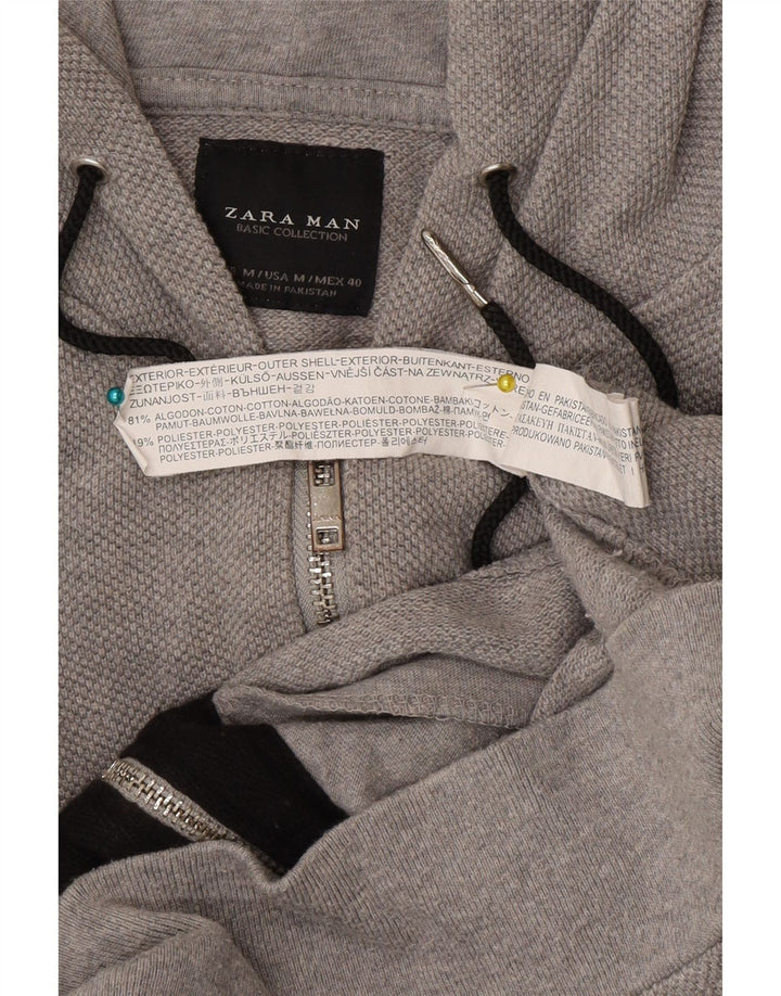 Zara Mens Zip Hoodie Sweater Medium Grey Cotton