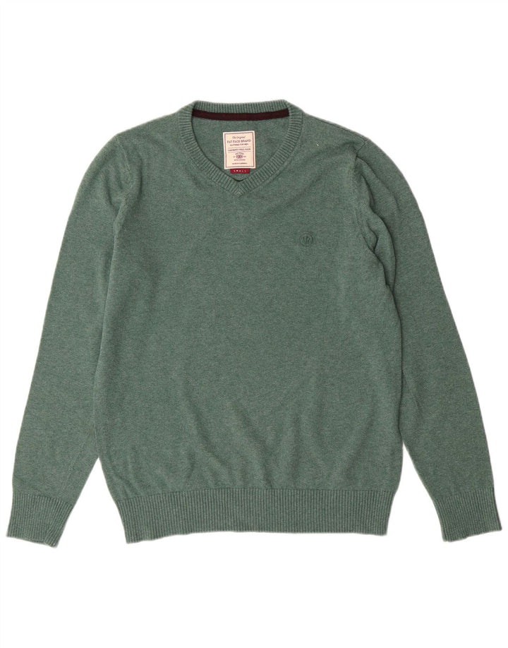 FAT FACE Mens V-Neck Jumper Sweater Small Green Cotton