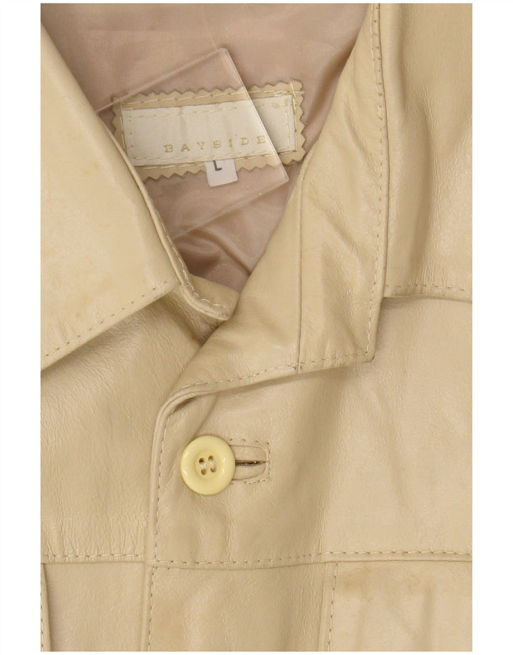 Bayside Mens Leather Jacket UK 40 Large Beige Leather
