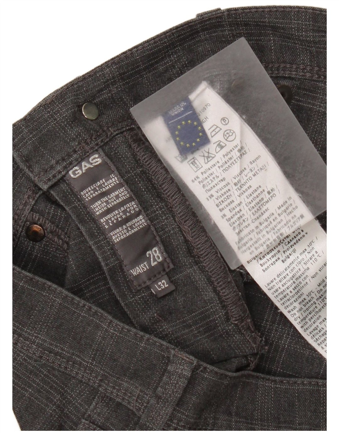 Gas Womens Slim Casual Trousers W28 L32 Grey Check Polyester