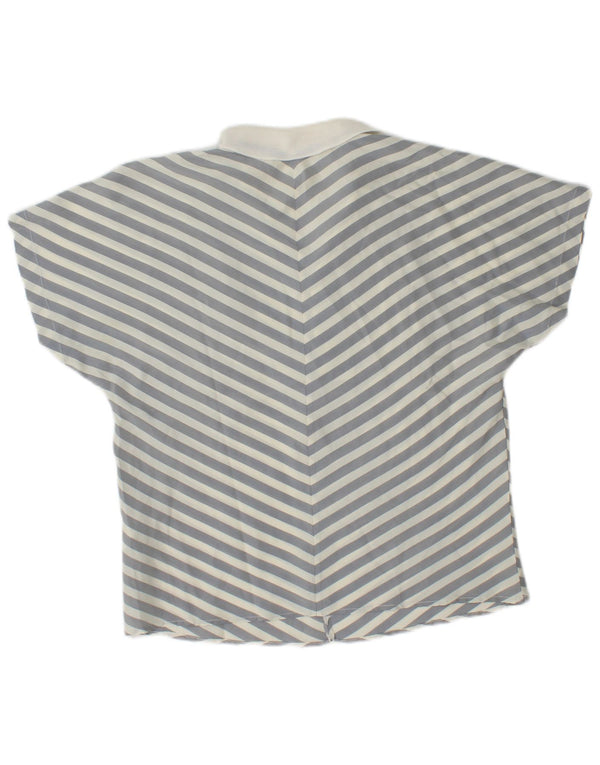 Vintage Womens Short Sleeve Pullover Shirt Blouse UK 14 Medium Grey Striped