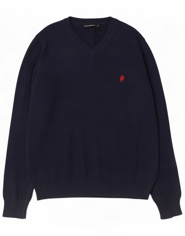 French Connection Mens V-Neck Jumper Sweater Medium Navy Blue Cotton