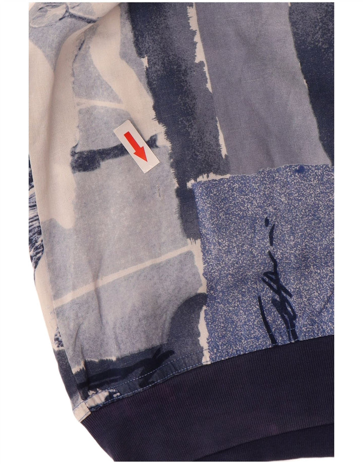 MANGO Mens Short Sleeve Pullover Shirt Large Blue Patchwork