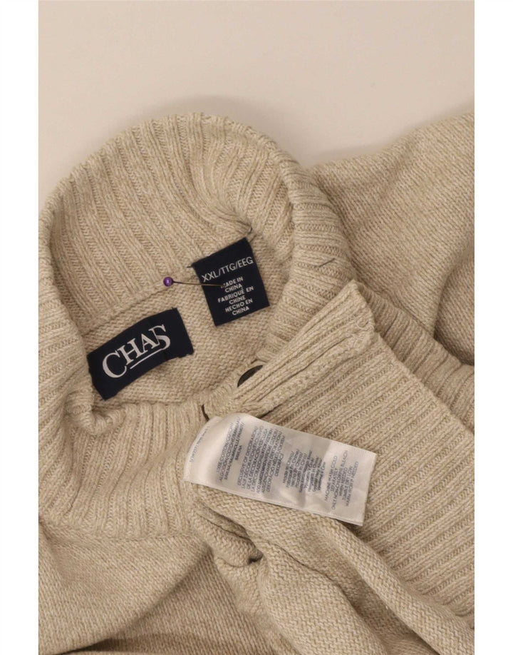 Chaps Mens Button Neck Jumper Sweater 2XL Beige Cotton