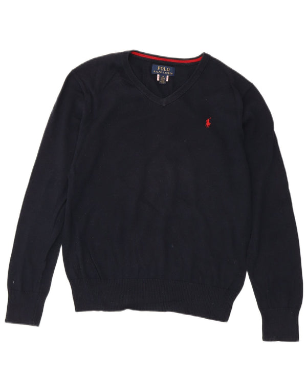 Polo Ralph Lauren Boys V-Neck Jumper Sweater 14-15 Years Large Navy Blue