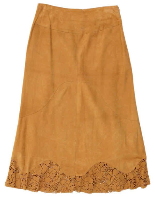 Saia feminina vintage de camurça W26 pequena floral bege