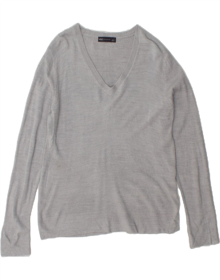 MARKS & SPENCER Mens V-Neck Jumper Sweater UK 14 Medium Grey Acrylic Vintage Marks & Spencer and Second-Hand Marks & Spencer from Messina Hembry 
