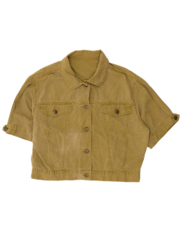 Blues Club Womens Crop Short Sleeve Denim Jacket UK 12 Medium Khaki Cotton