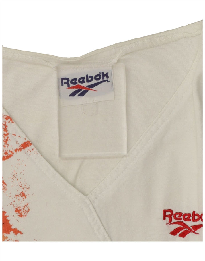 REEBOK Womens Oversized Graphic T-Shirt Top UK 14 Medium White Vintage Reebok and Second-Hand Reebok from Messina Hembry 