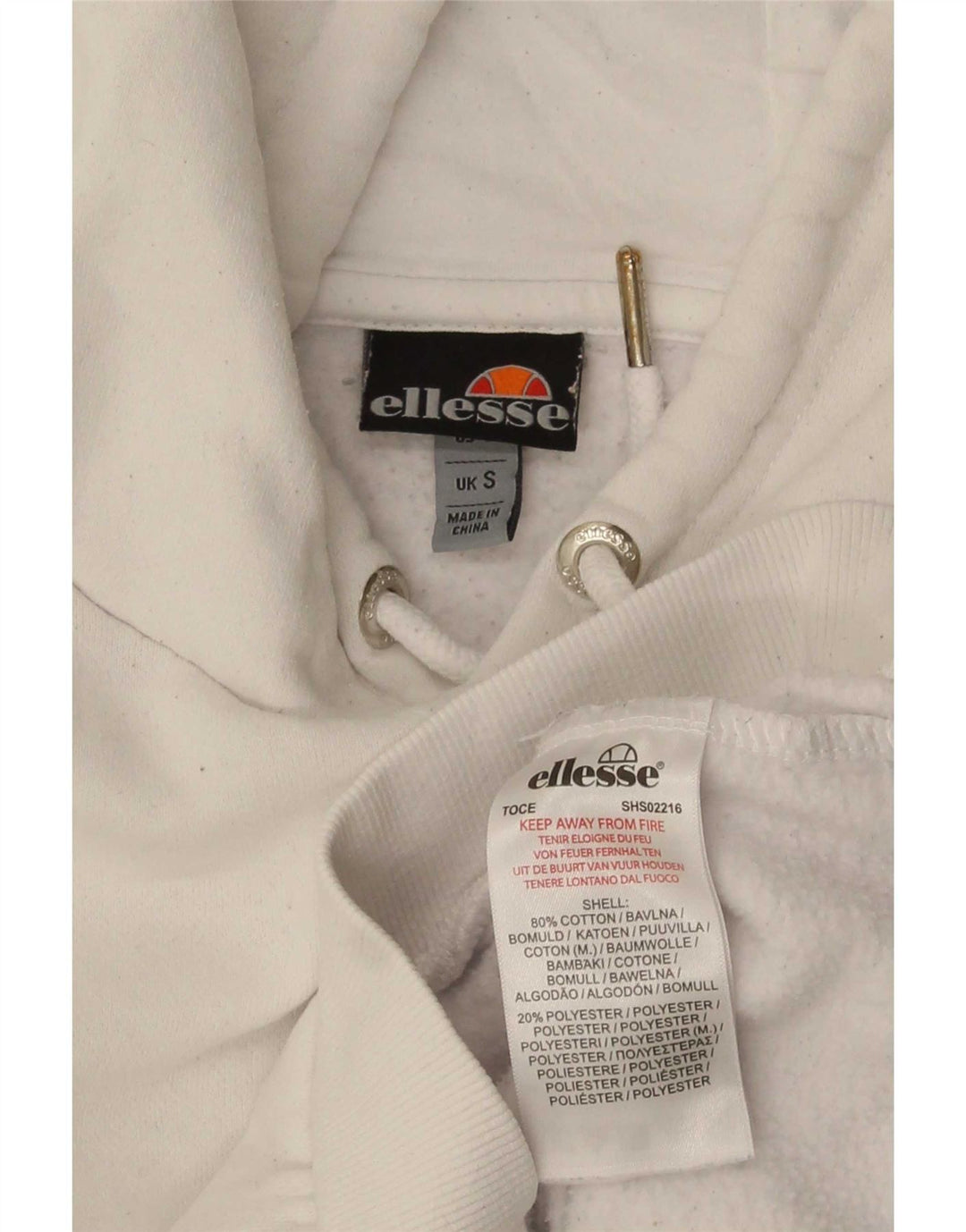 Ellesse Mens Hoodie Jumper Small White Cotton