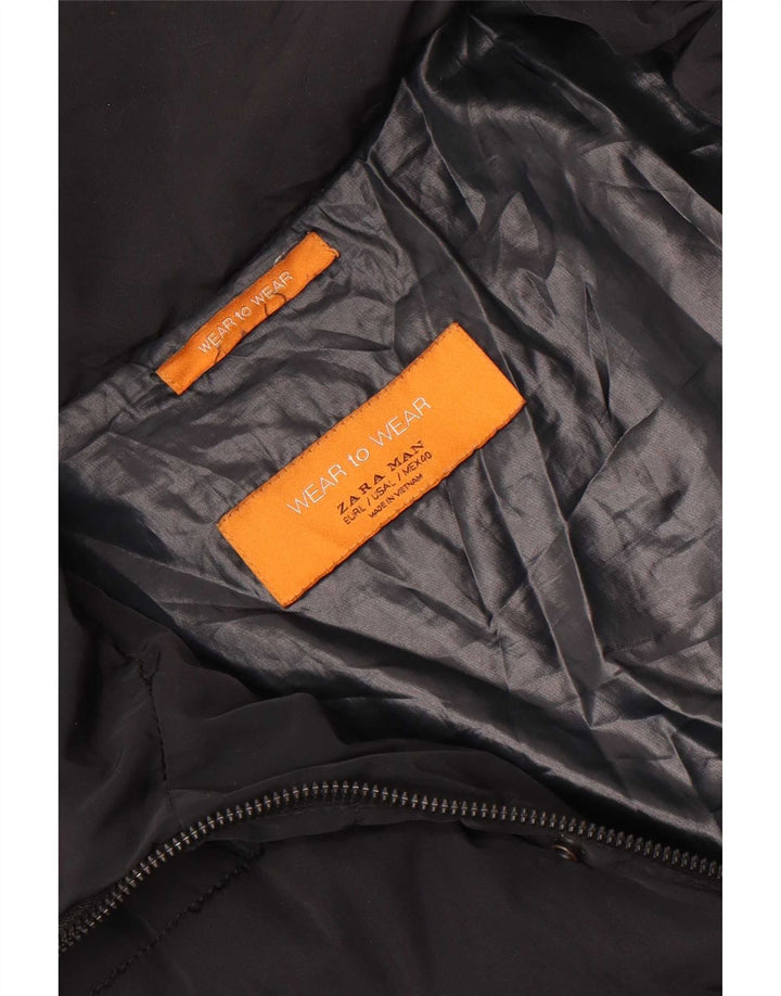 Zara Mens Hooded Padded Jacket UK 40 Large Black