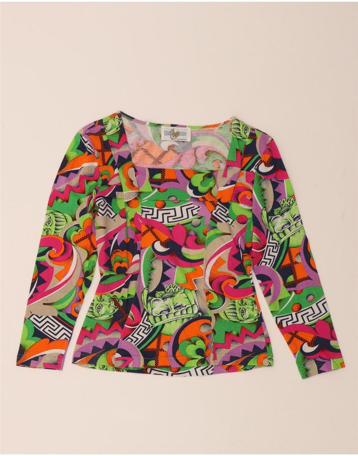 VINTAGE Womens Abstract Pattern Top Long Sleeve UK 10 Small Multicoloured Vintage Vintage and Second-Hand Vintage from Messina Hembry 