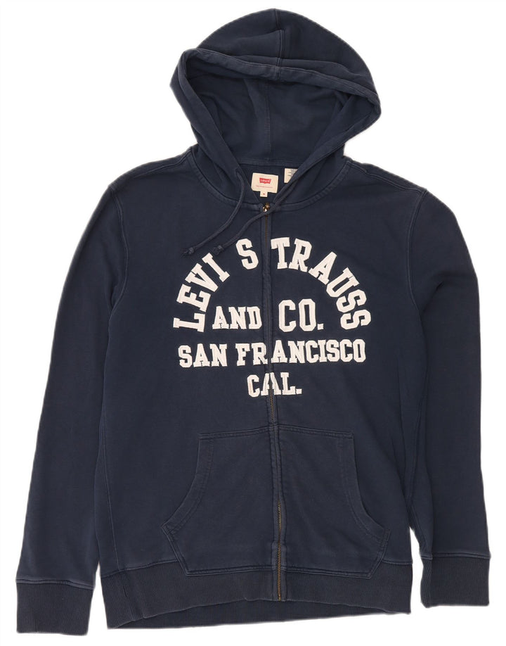 LEVI'S Mens Graphic Zip Hoodie Sweater Medium Navy Blue Cotton