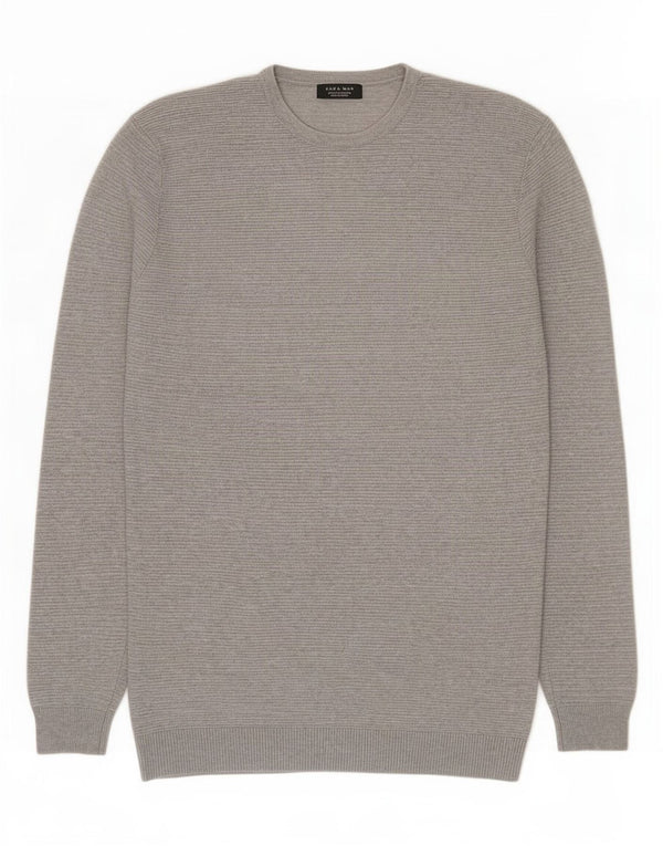 Zara Mens Crew Neck Jumper Sweater Large Grey Cotton