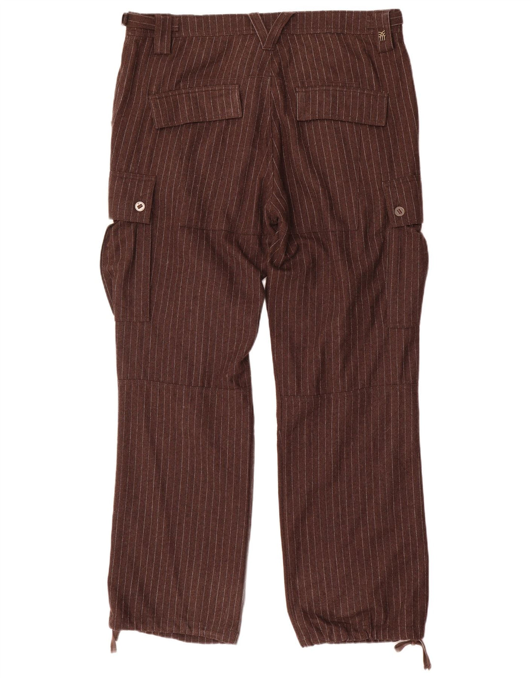 Fenchurch Mens Straight Cargo Trousers W36 L33 Brown Pinstripe Polyester