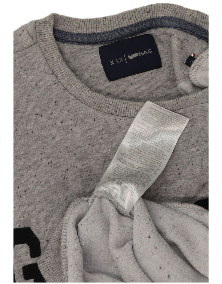 GAS Mens Graphic Sweatshirt Jumper Large Grey Flecked Cotton