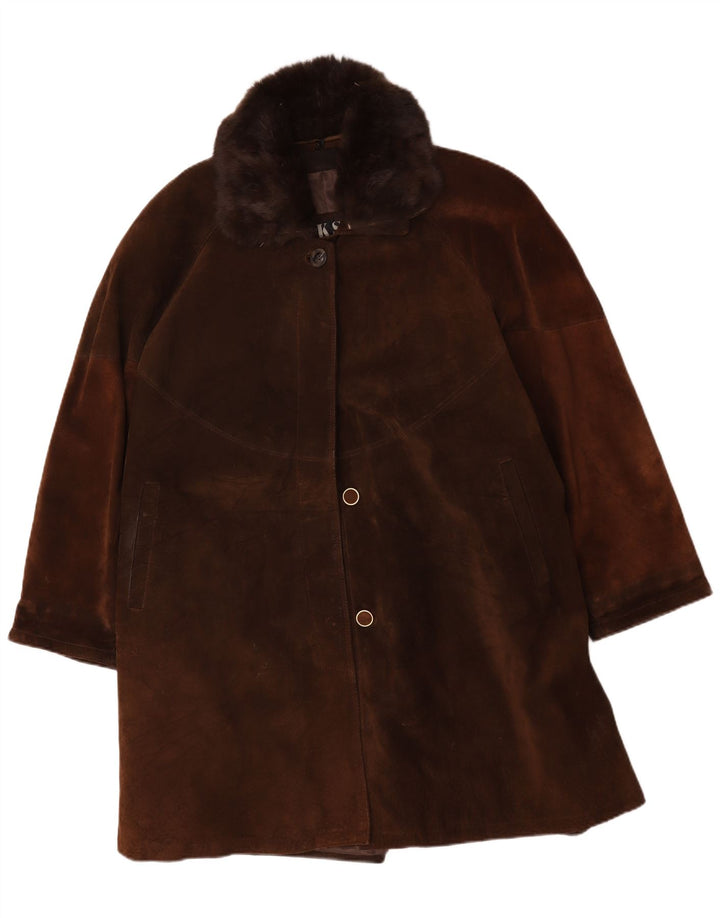 Vintage Womens Suede Oversized Overcoat IT 44 Medium Brown Leather