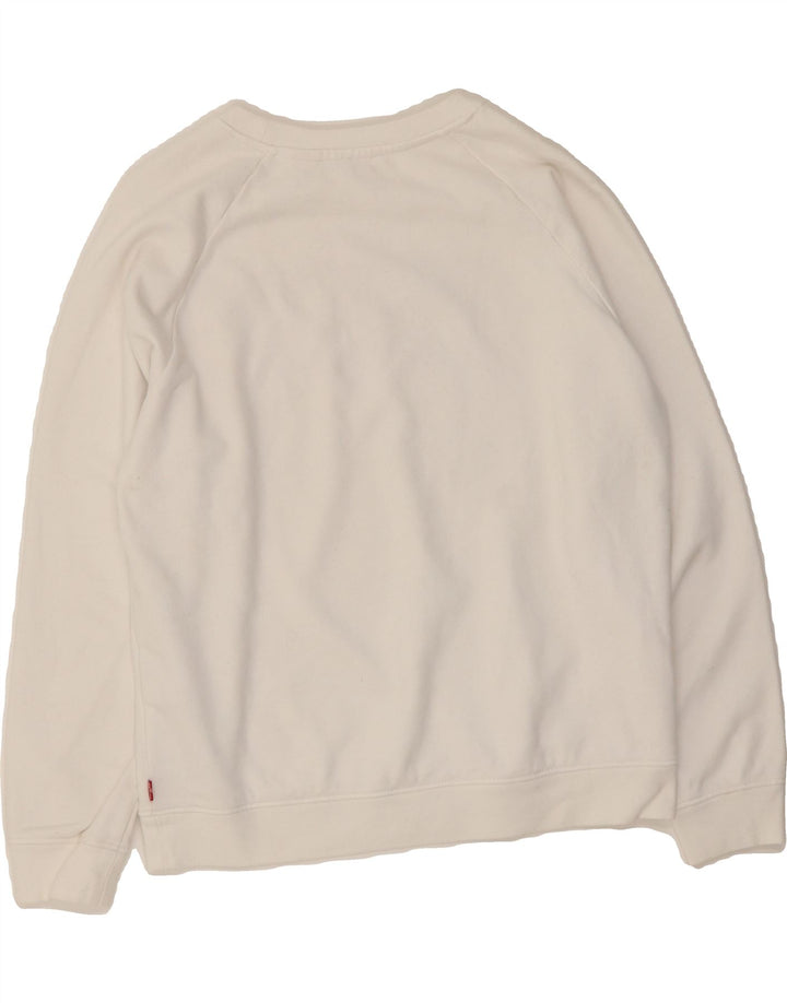 LEVI'S Womens Oversized Graphic Sweatshirt Jumper UK 10 Small White Cotton Vintage Levi's and Second-Hand Levi's from Messina Hembry 