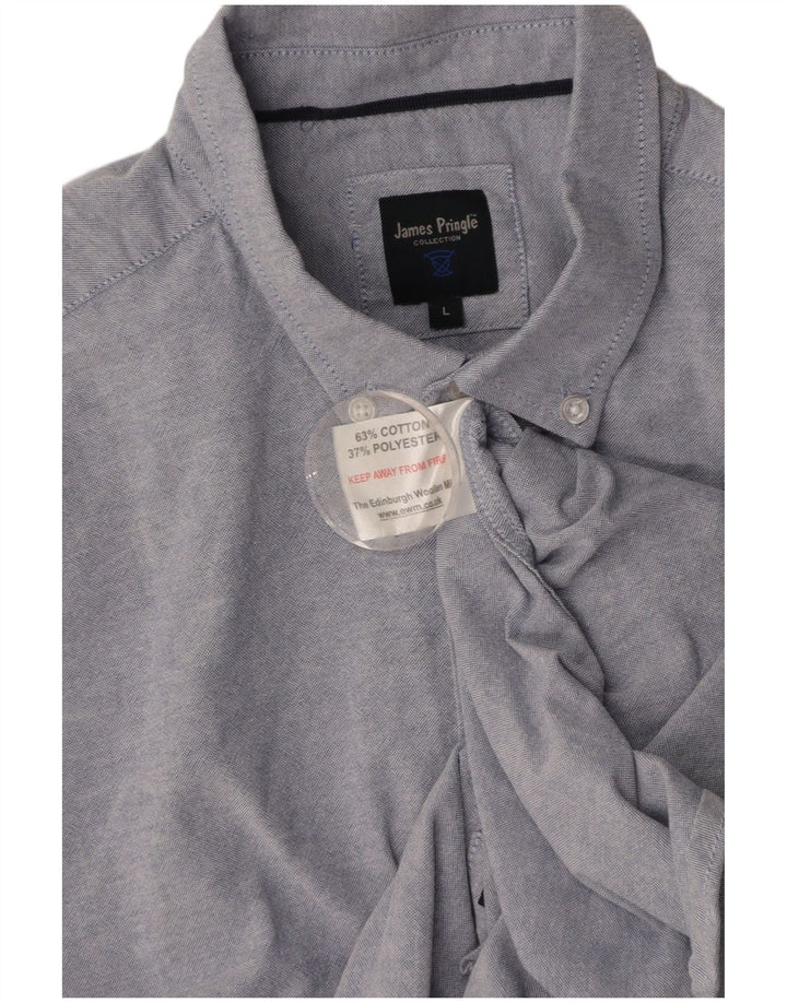 JAMES PRINGLE Mens Short Sleeve Shirt Large Blue Cotton