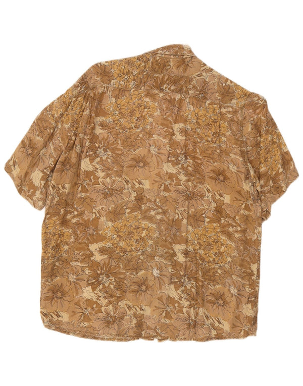 Chemise à manches courtes vintage pour hommes petite viscose florale marron