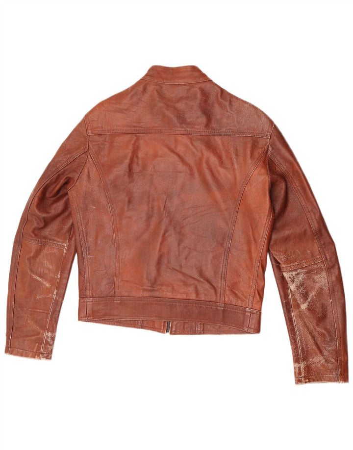 Vintage Womens Crop Leather Jacket IT 48 XL Brown Leather