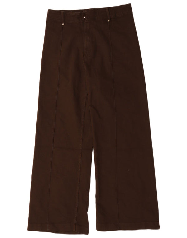 Zara Dame Højtalje Brede Ben Casual Bukser EU 42 Large W32 L29 Brun