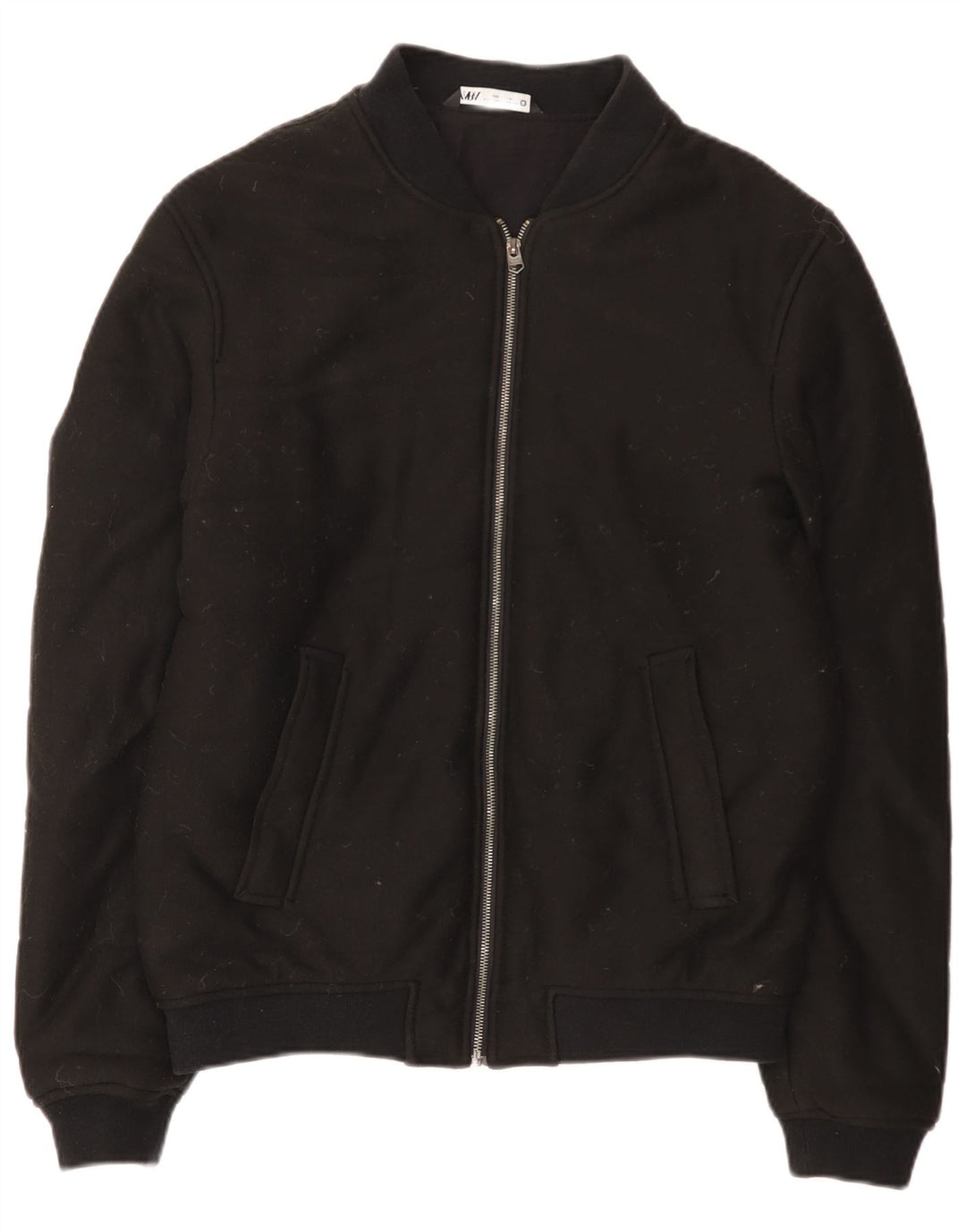 Zara Mens Bomber Jacket UK 40 Large Black Cotton