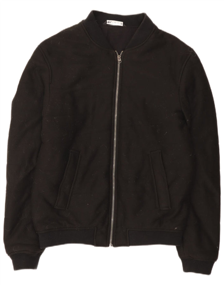 Zara Mens Bomber Jacket UK 40 Large Black Cotton