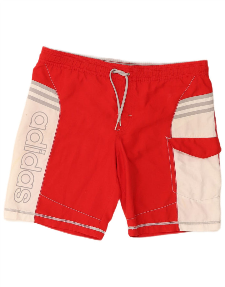 Adidas Mens Graphic Swimming Shorts Small Red Colourblock Polyester