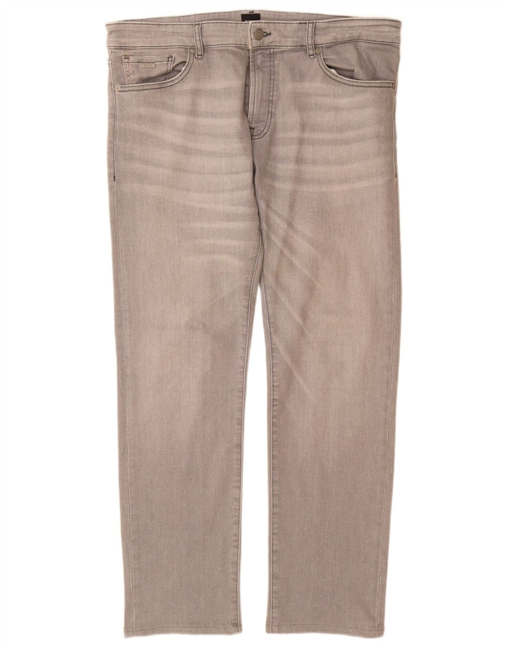 Hugo Boss Mens Straight Jeans W36 L30 Grey Cotton