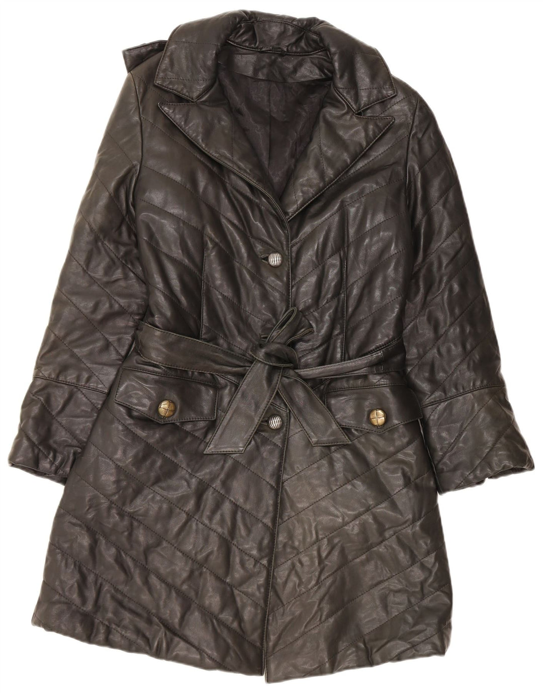 Vintage Womens Leather Coat UK 14 Medium Black Leather