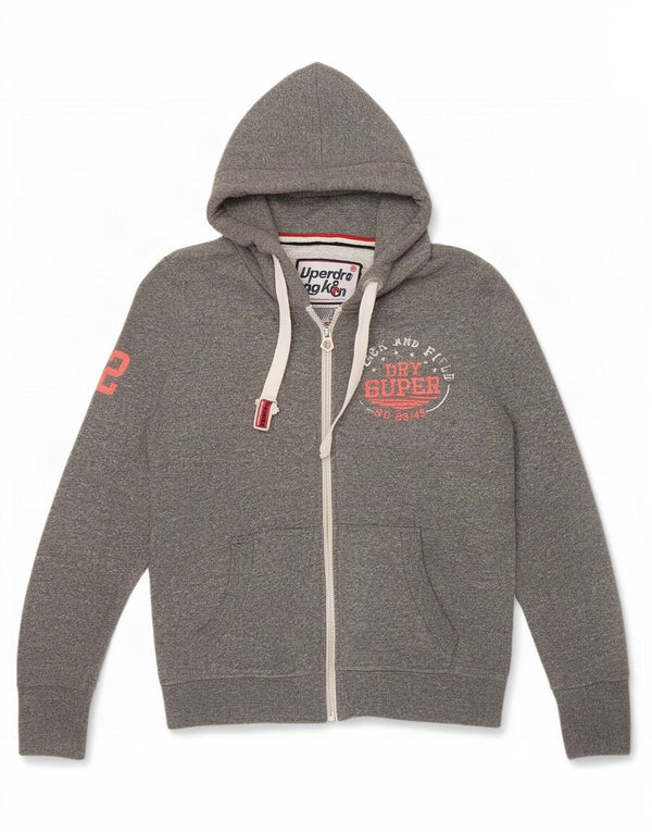Suéter feminino Superdry com capuz e zíper gráfico UK 14 algodão cinza médio