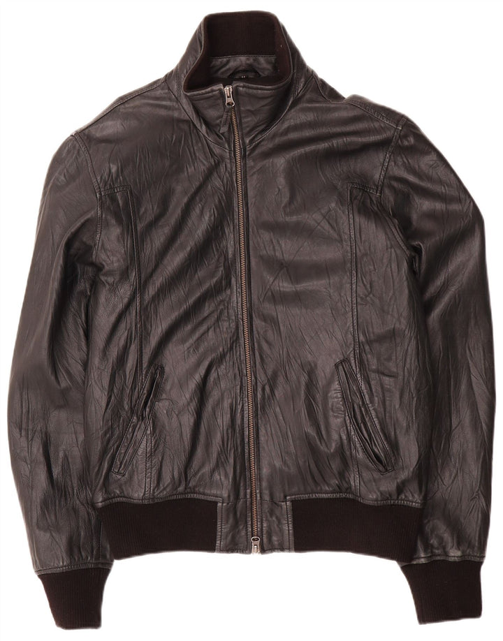 Bata and More Mens Bomber Leather Jacket Size 54 Large Black Leather