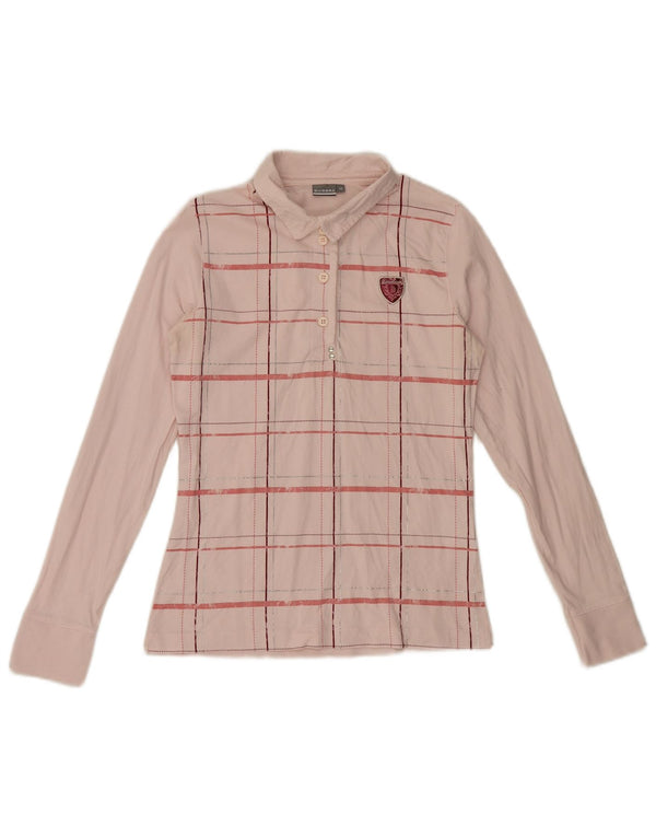 Polo Diadora da donna a maniche lunghe UK 12 in cotone a quadri rosa medio