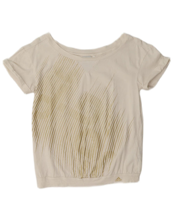 Γυναικείο γραφικό T-Shirt Adidas Top UK 8 Small λευκό βαμβακερό