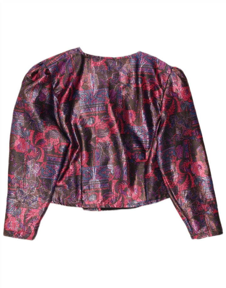 Vintage Womens Crop 4 Button Blazer Jacket UK 16 Large Multicoloured Floral