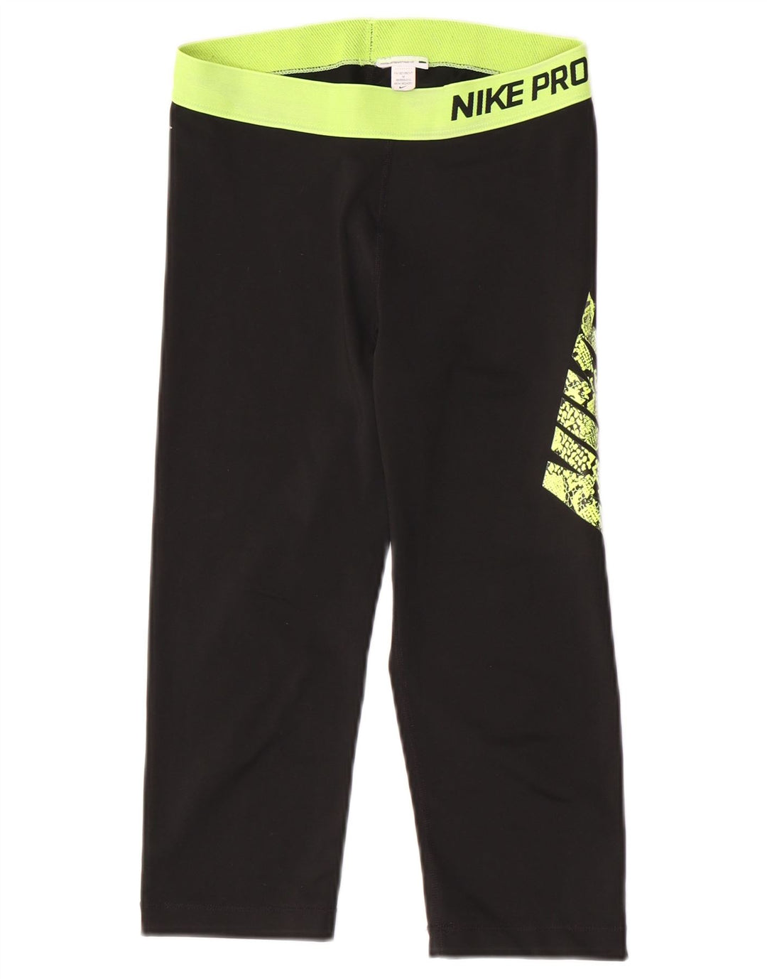 Nike Dame Grafiske Capri Leggings UK 12 Medium Sort Colourblock